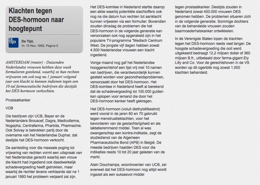 klachten tegen Deshormoon-DeTijd 1992